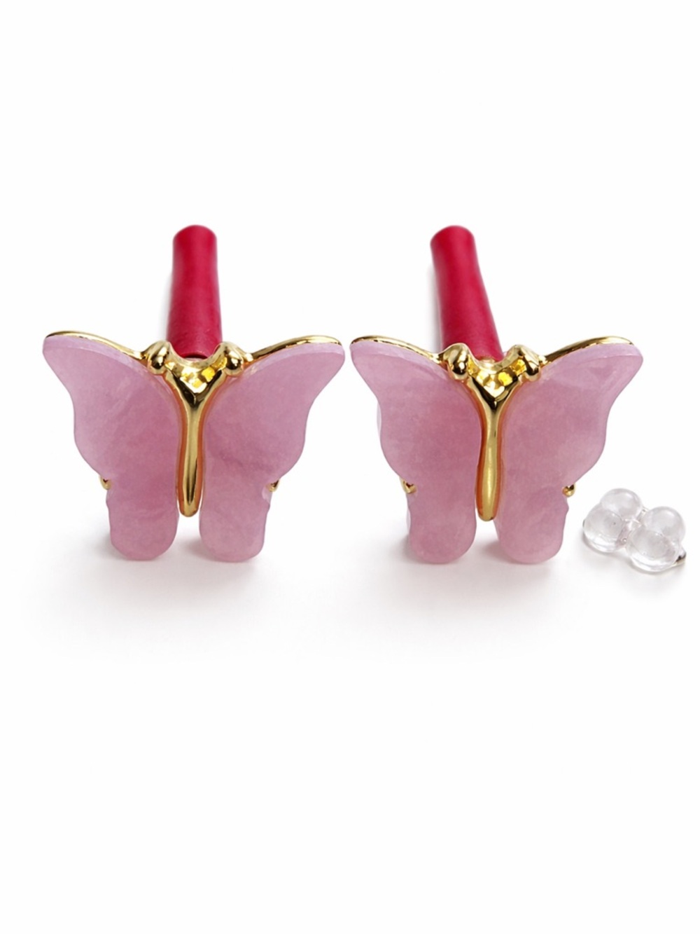 Pink Butterfly Stud Earrings - Gold Trim